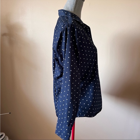 Lands end blue cotton polka dot button up shirt - Picture 6 of 11